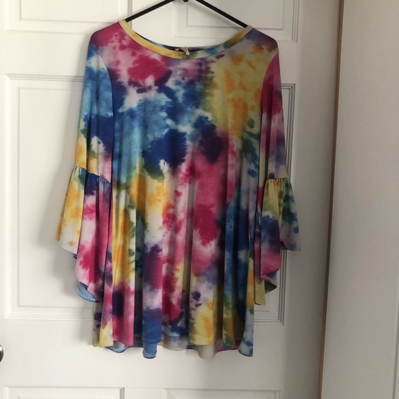 Tie Dye Rainbow Bell Sleeve Top - Picture 1 of 3